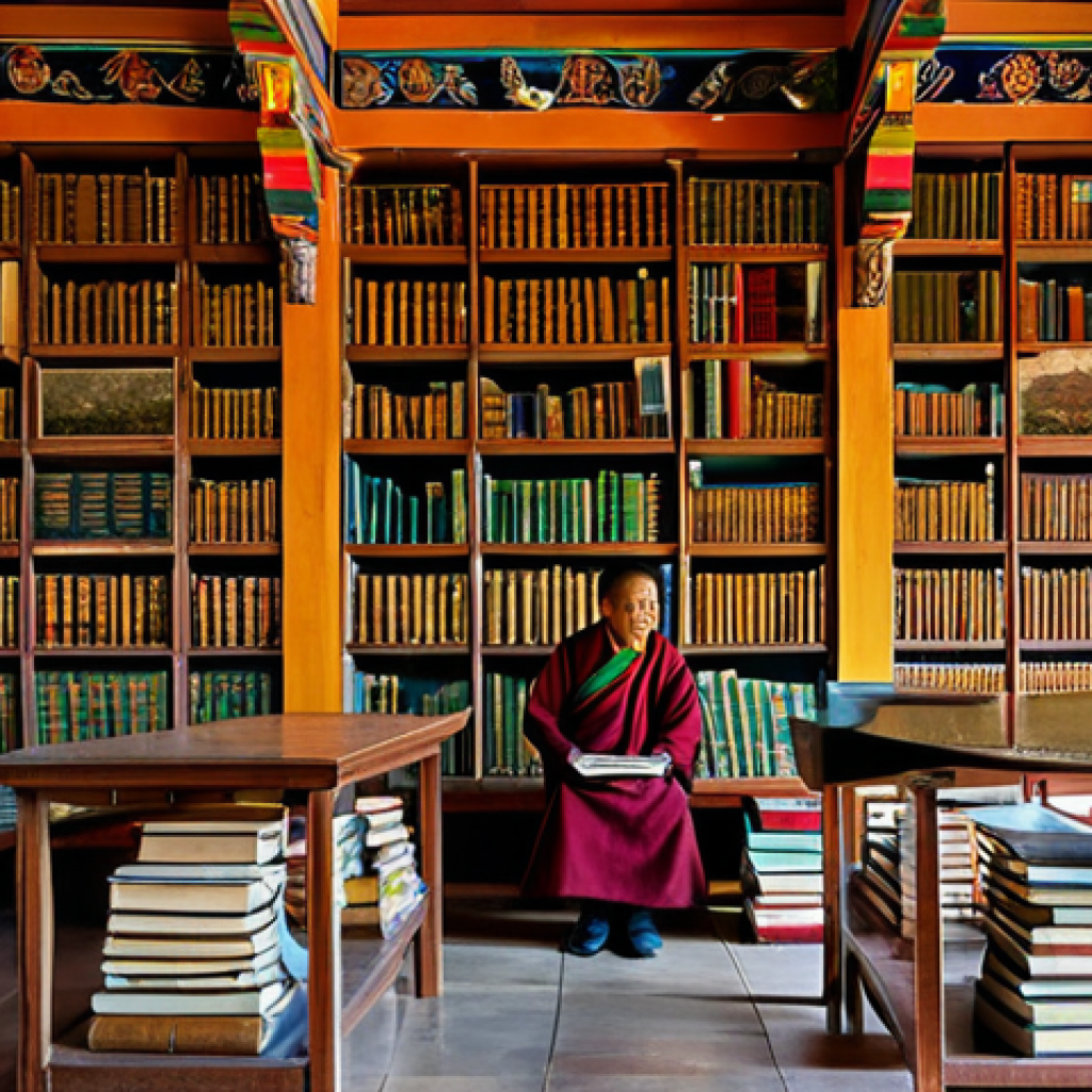 **

"The interior of the Bhutan National Library, featuring rows of ancient texts and illuminated manuscripts, shelves lined with books. Traditional Bhutanese architecture, vibrant colors, soft light filtering through windows.  Scholars are browsing, fully clothed in appropriate attire. Perfect anatomy, correct proportions, natural pose. Safe for work, appropriate content, professional photography, high quality."

**