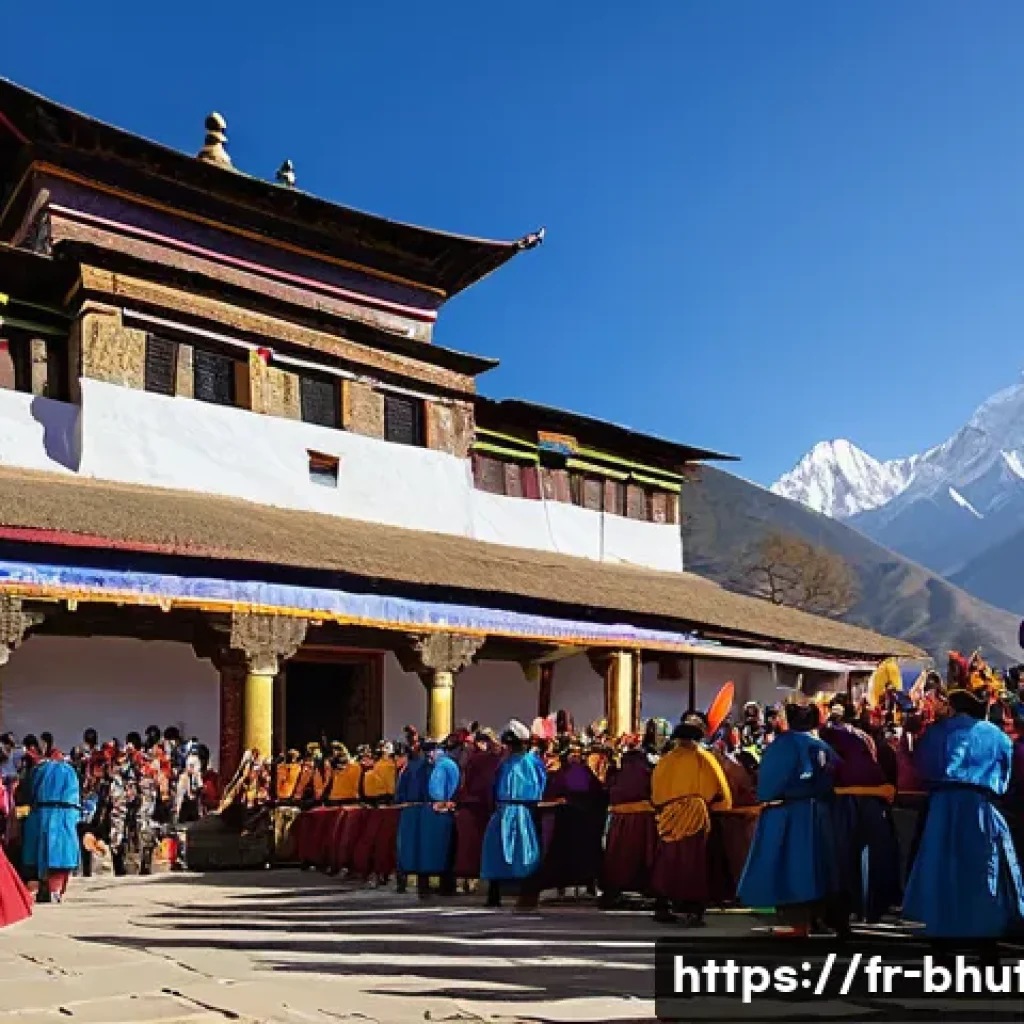 부탄에서 발생한 주요 사건 - A vibrant Bhutanese festival scene during a tshechu, showcasing traditional dancers in colorful, ela...